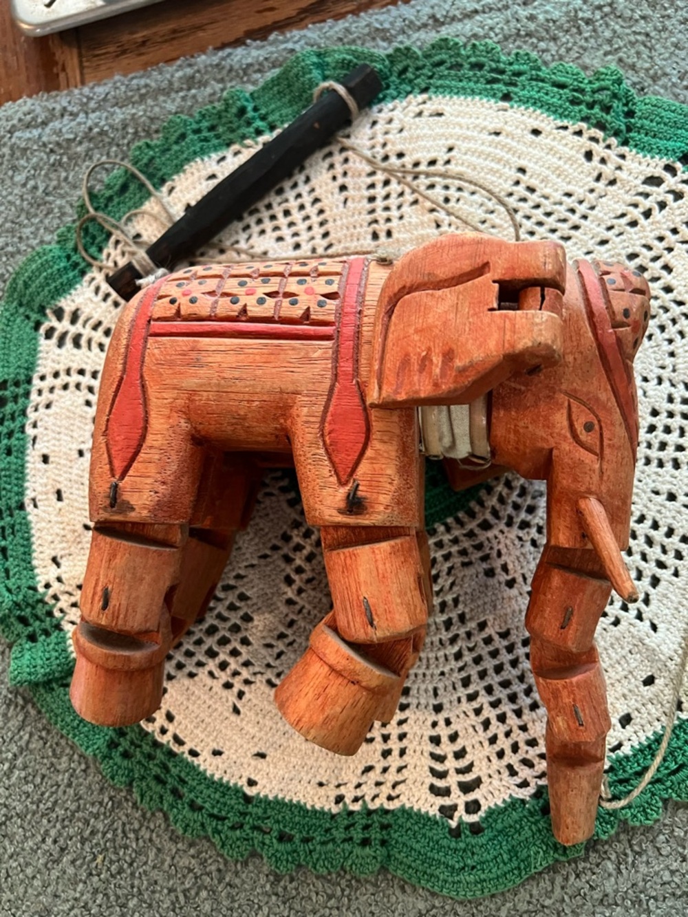 Vintage Ornate Hand-Carved Wooden Elephant Mariannette Toy - Picture 3 of 7